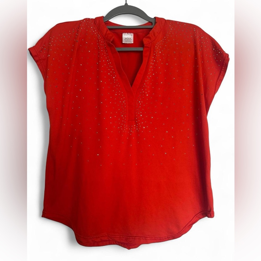 Jodi Gray Orange Rhinestone Studded Women's Blouse